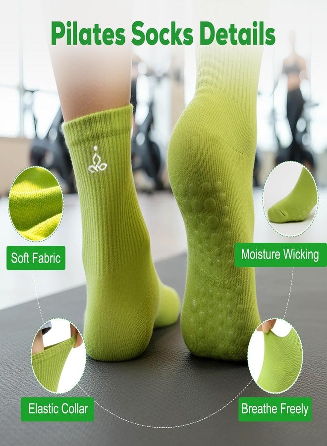 ElaraFit 4 Pack Pilates Grip Socks for Women with Grips Non Slip Yoga Socks for Pilates Reformer Barre Ballet Sticky Grippy Ankle Crew Socks Pink Green - Image 3